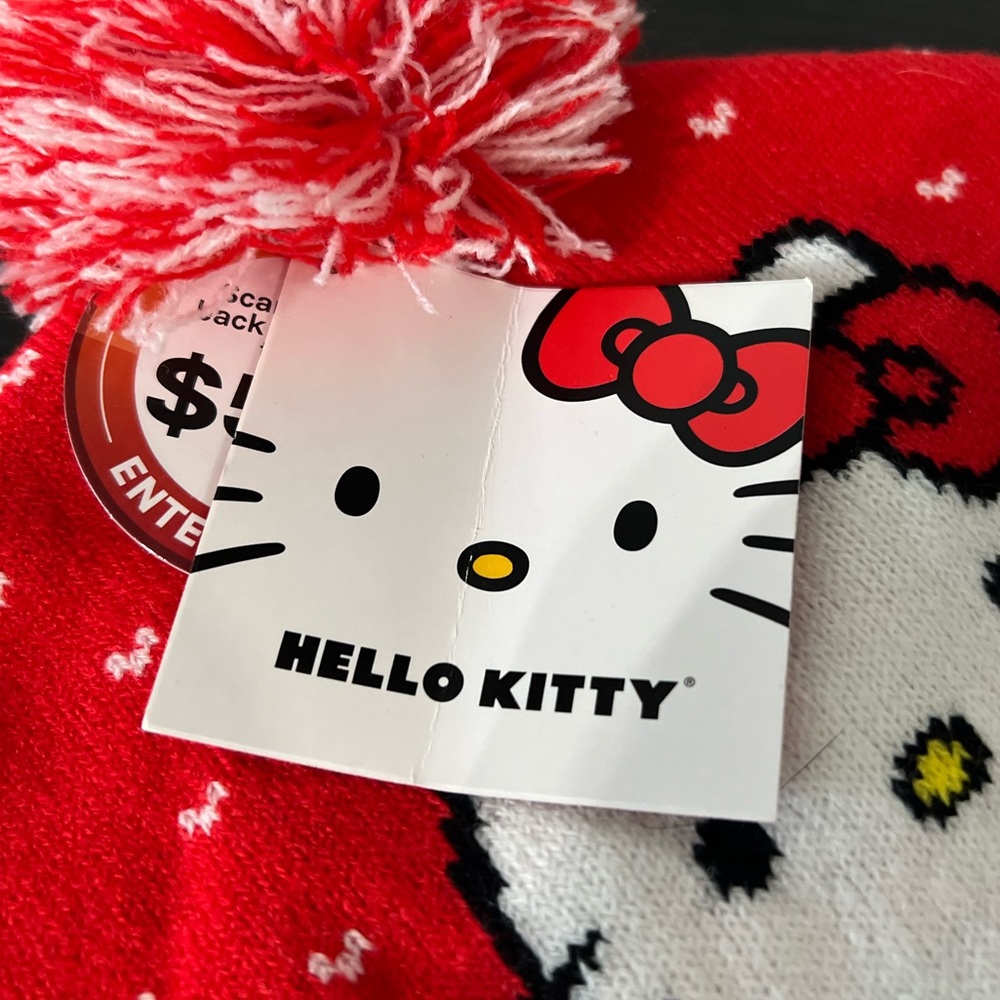 🤩 NEW LISTING! NEW, HELLO KITTY RED Pom Pom Beanie Hat One Size Adult. NWT, 2024 - Picture 3 of 4